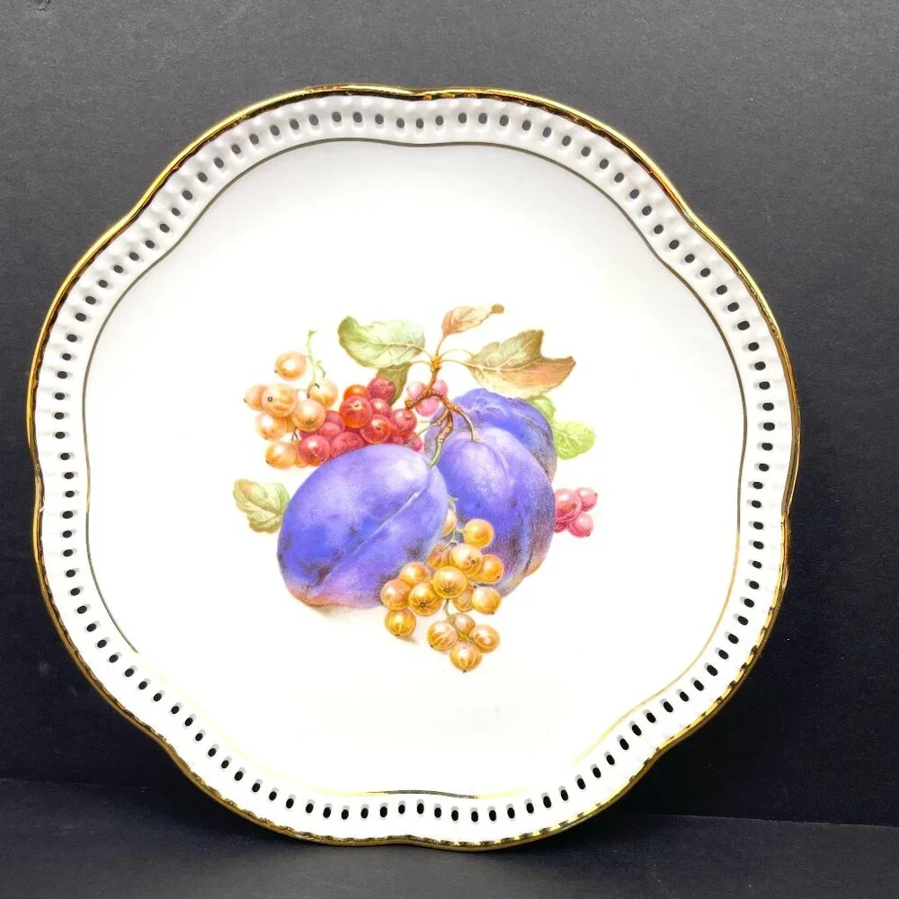 Set of 6 Schumann Arzberg Germany Pierced Porcelain Plates Harvest Fruit 7" - Picture 13 of 16